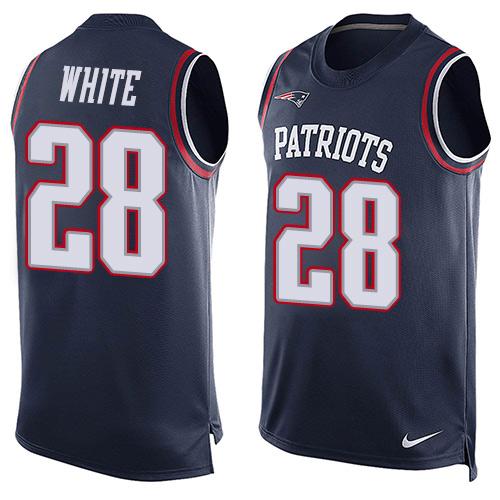 Nike Patriots #28 James White Navy Blue Team Color Men's Stitched NFL Limited Tank Top Jersey - Click Image to Close